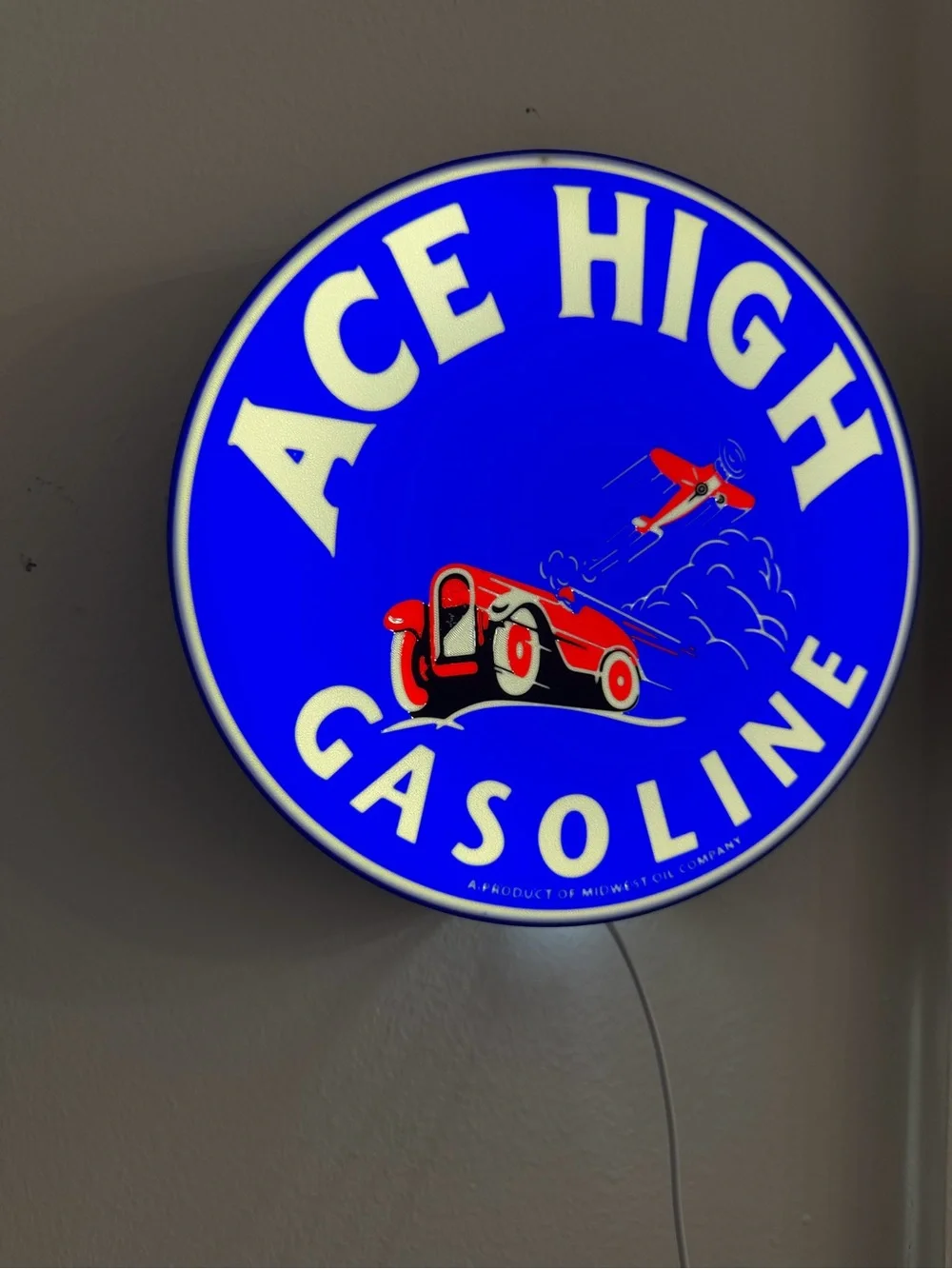 Ace High Gasoline Blue and Red Wall Sign by